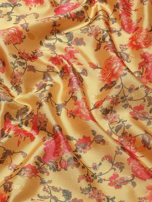 Yellow printed banarasi silk saree with blouse 6
