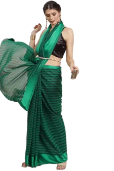 Green printed silk blend saree with blouse