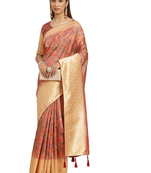 Pink printed banarasi silk saree with blouse