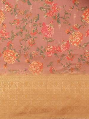 pink printed banarasi silk blend saree with blouse 4