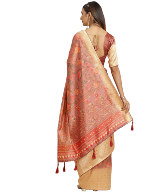 pink printed banarasi silk blend saree with blouse 7