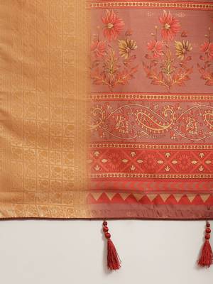 pink printed banarasi silk blend saree with blouse 9