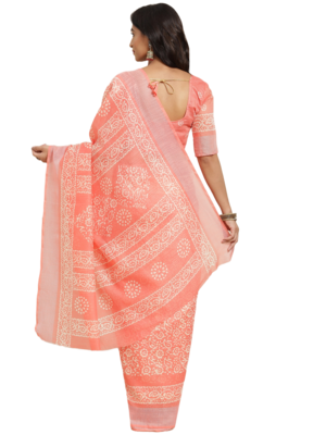 Pink printed linen saree with blouse 3