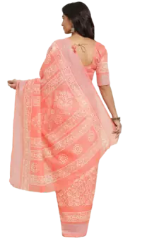 Pink printed linen saree with blouse