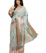 Blue embroidered cotton silk saree with blouse