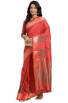 Pink embroidered cotton silk saree with blouse