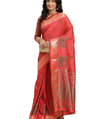 Pink embroidered cotton silk saree with blouse