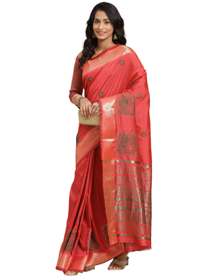 Pink embroidered cotton silk saree with blouse 2