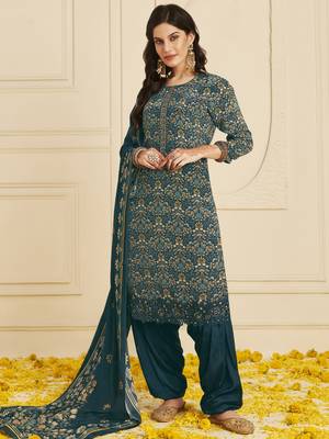 Navy blue digital print pure crepe salwar 1