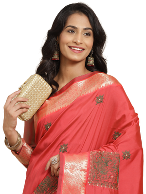 Pink embroidered cotton silk saree with blouse 4