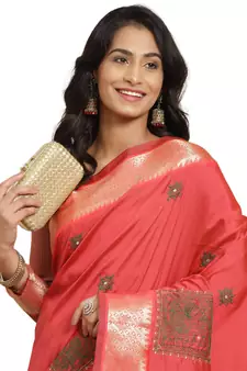 Pink embroidered cotton silk saree with blouse