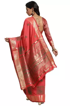 Pink embroidered cotton silk saree with blouse