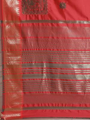Pink embroidered cotton silk saree with blouse 6