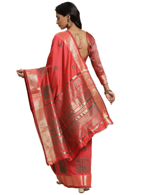 Pink embroidered cotton silk saree with blouse 8