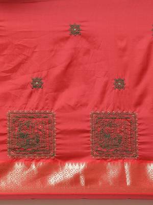 Pink embroidered cotton silk saree with blouse 10