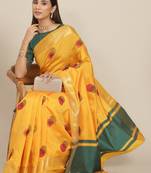 Yellow embroidered cotton silk saree with blouse