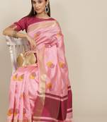 Pink embroidered cotton silk saree with blouse