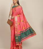 Pink embroidered cotton silk saree with blouse