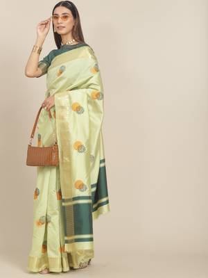 Green embroidered cotton silk saree with blouse 1