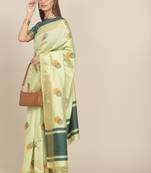 Green embroidered cotton silk saree with blouse