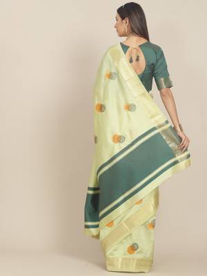 Green embroidered cotton silk saree with blouse 3