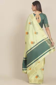 Green embroidered cotton silk saree with blouse