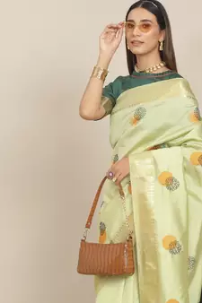 Green embroidered cotton silk saree with blouse