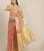 Orange embroidered organza saree with blouse