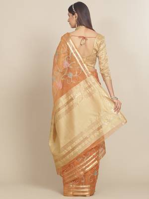 Orange embroidered organza saree with blouse 3