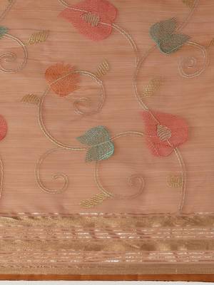 Orange embroidered organza saree with blouse 5