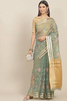 Sky blue embroidered organza saree with blouse