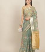 Sky blue embroidered organza saree with blouse