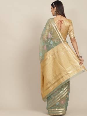 Sky blue embroidered organza saree with blouse 3