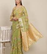 Green embroidered organza saree with blouse