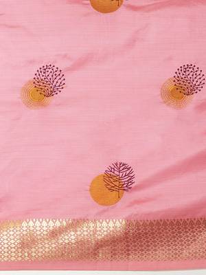 Pink embroidered cotton silk saree with blouse 9