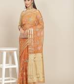 Orange embroidered organza saree with blouse