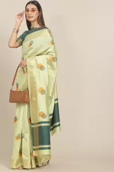 Green embroidered cotton silk saree with blouse