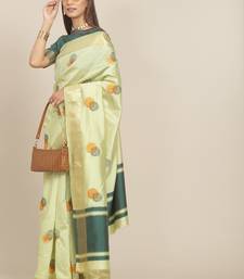 Green embroidered cotton silk saree with blouse