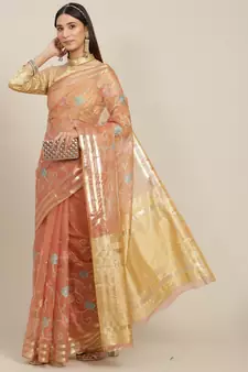 Orange embroidered organza saree with blouse