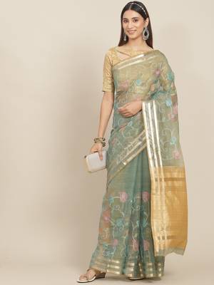 Sky blue embroidered organza saree with blouse 2