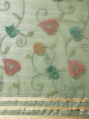 Sky blue embroidered organza saree with blouse 9