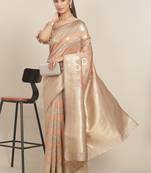 Brown printed banarasi silk saree with blouse