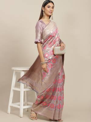 Purple printed banarasi silk saree with blouse 1