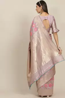 Purple printed banarasi silk saree with blouse