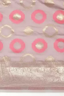 Purple printed banarasi silk saree with blouse