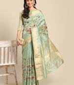 Green embroidered cotton silk saree with blouse