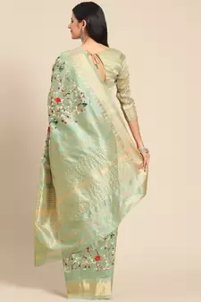 Green embroidered cotton silk saree with blouse