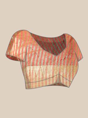 Peach embroidered cotton silk saree with blouse 6