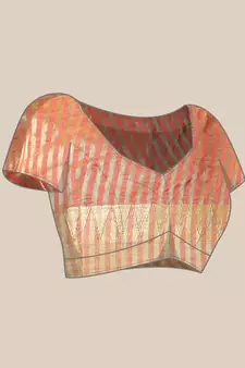 Peach embroidered cotton silk saree with blouse
