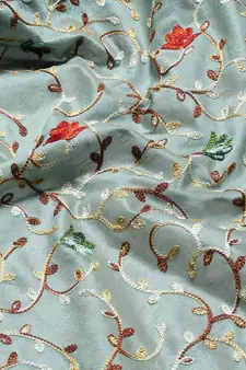 Blue embroidered cotton silk saree with blouse